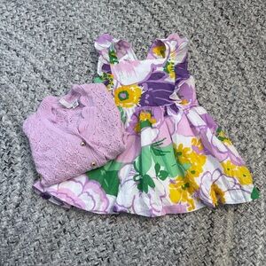 Janie and Jack Floral Dress with Cardigan - Purple, Yellow, Green